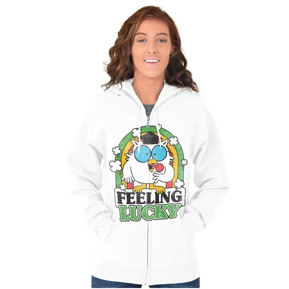 St Paddys Feeling Lucky Tootsie Owl Zip Up Hoodie Men's Women's Brisco Brands S