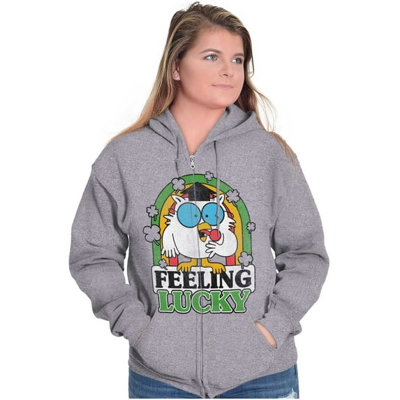 St Paddys Feeling Lucky Tootsie Owl Zip Up Hoodie Men's Women's Brisco Brands S