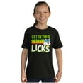 thumbnail image 1 of St Paddys Get In Your Licks Candy Owl Crewneck T Shirts Boy Girl Teen Brisco Brands XS, 1 of 6