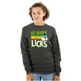 thumbnail image 1 of St Paddys Get In Your Licks Candy Owl Long Sleeve TShirt Men Women Brisco Brands L, 1 of 6