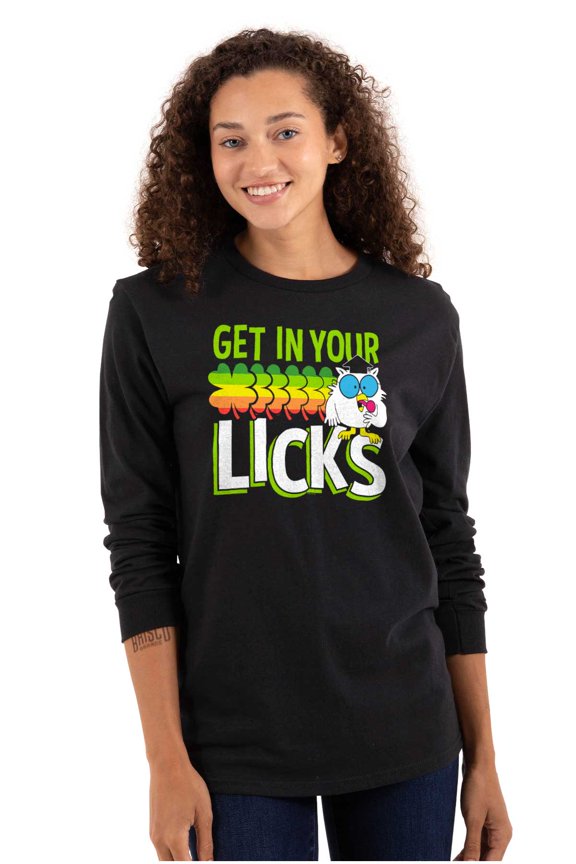 St Paddys Get In Your Licks Candy Owl Long Sleeve TShirt Men Women Brisco Brands S