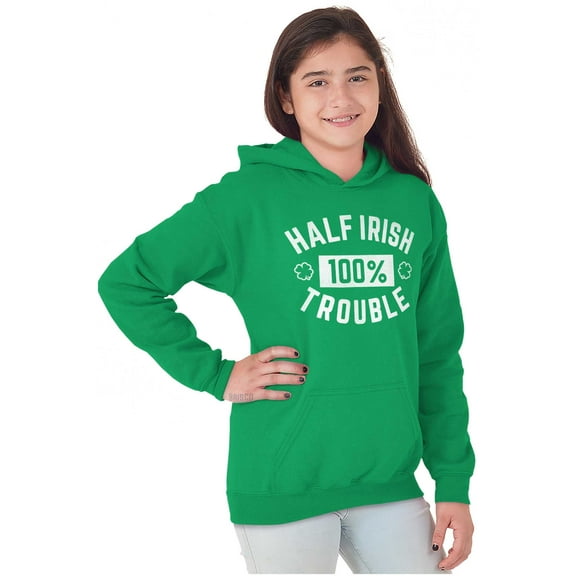 St Paddys Half Irish 100% Trouble Youth Hoodie Boy Girl Teen Brisco Brands XS