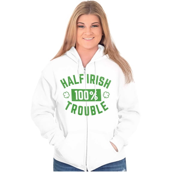 St Paddys Half Irish 100% Trouble Zip Up Hoodie Men's Women's Brisco Brands L