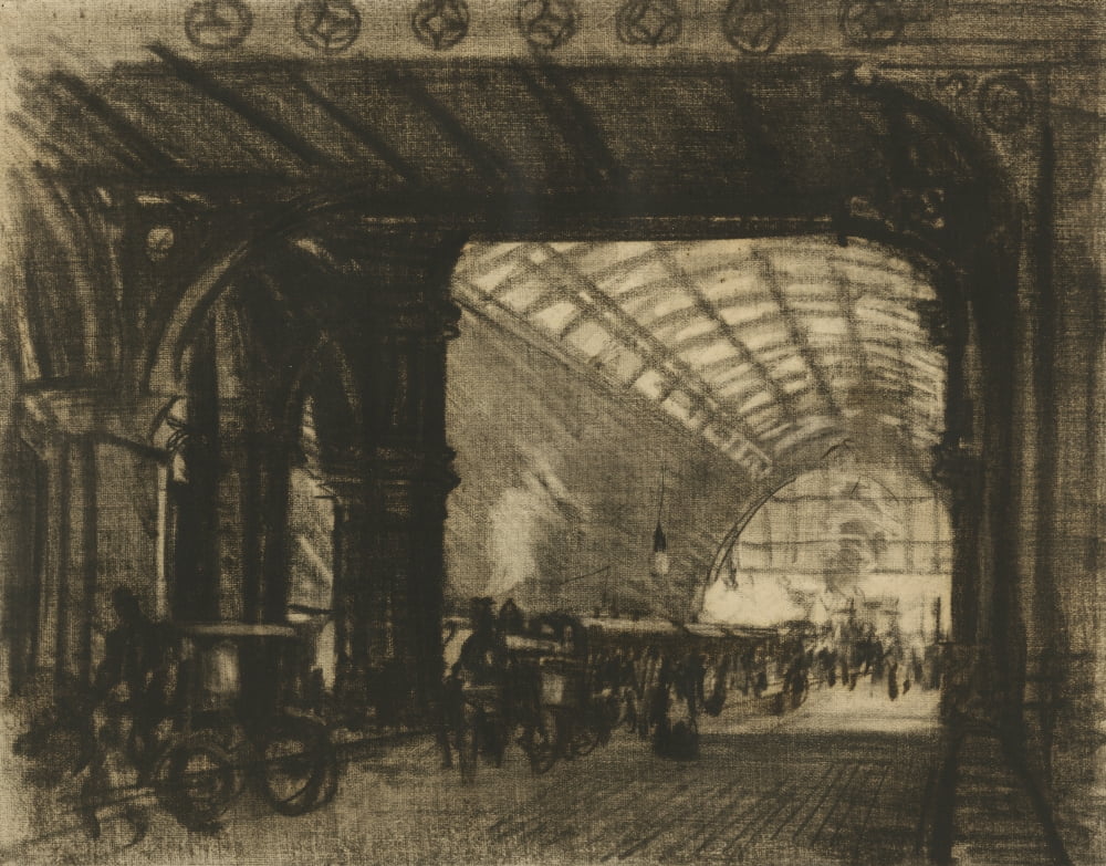 St Pancras Station London 1908 Canvas Art - Joseph Pennell (18 x 24)
