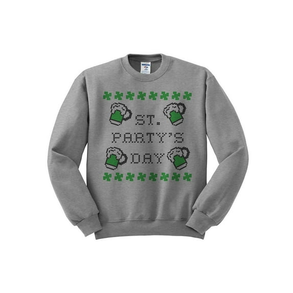 St. Party's Day St. Patrick's Day Sweatshirt Large Grey