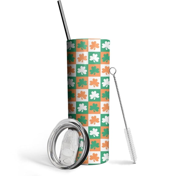 St. Pat's Clover Skinny Tumbler 20oz - Double Wall Vacuum Insulated Tumbler- Insulated Travel Coffee Mug