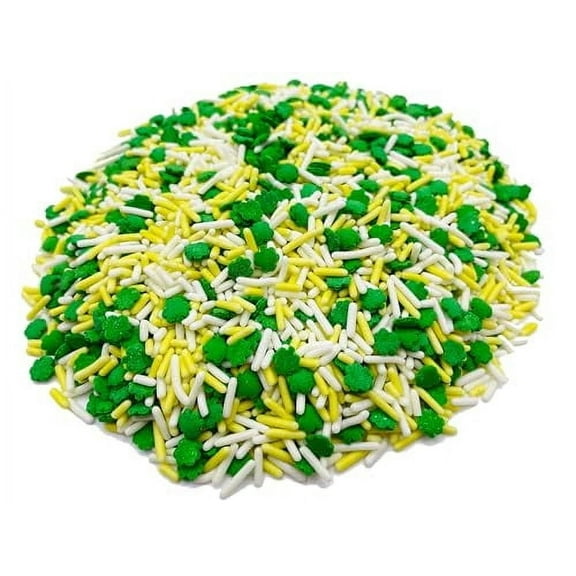 St. Pat's Luck | Green Shamrock Sprinkles with White and Yellow Decorettes | 4 oz Resealable Stand Up Bag | St. Patrick's Day Themed Sprinkle Blend | Cake Decorating Sprinkles