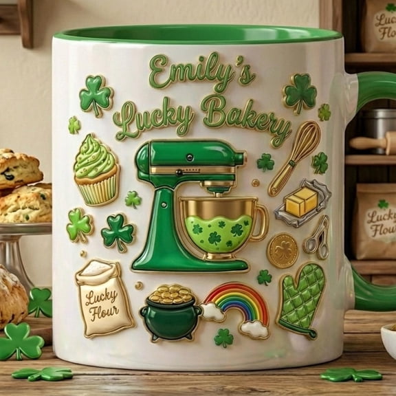St Patrick Baking Mug Lucky Bakery Mug Cute Green Baking Mug Personalized Baker Gift Bakin