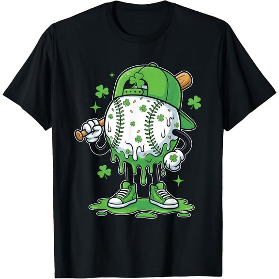 St Patrick Day Baseball Drip Ice Cream Baseball Boys T-Shirt, T-Shirt for Kids Youth, 180gsm, 100% Cotton