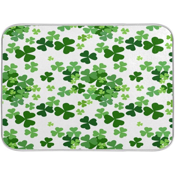 St. Patrick Day Clover Dish Drying Mat 18x24 inch Absorbent Reversible Microfiber Mat Dish Dry Pad Protector for Kitchen