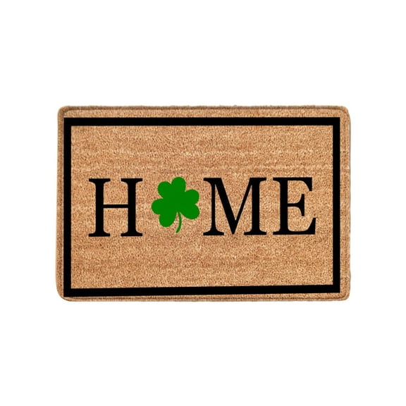 St. Patrick Day Door Mat Welcome Non Slip Coir Mats Clover - Shamrock Outdoor Entrance-Porch Home Spring Decor Door Mats, Green White Plaid Floor Layering Doormats