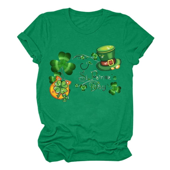 St. Patrick Day Green Shamrock Tee Shirt Women Clover Vintage Tee Top Four Leaf Retro Crewneck T Shirts