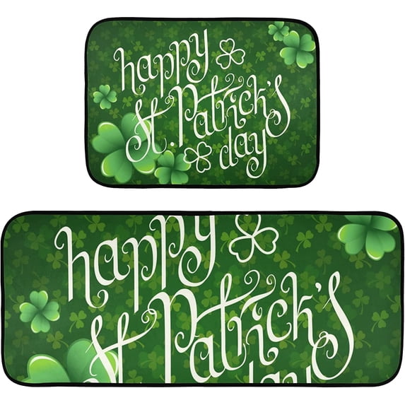 St.Patrick Day Kitchen Rugs and Mat 2 Pieces Set Cushioned Anti Fatigue Kitchen Mat Non Slip Runner Rug Washable Farmhouse Decor for Indoor Outdoor