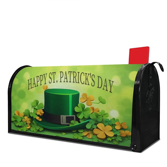 St.Patrick Day Mailbox Covers Shamrock Clovers Hat Mailbox Cover 21''Lx18''W for Holiday Garden Yard Decor