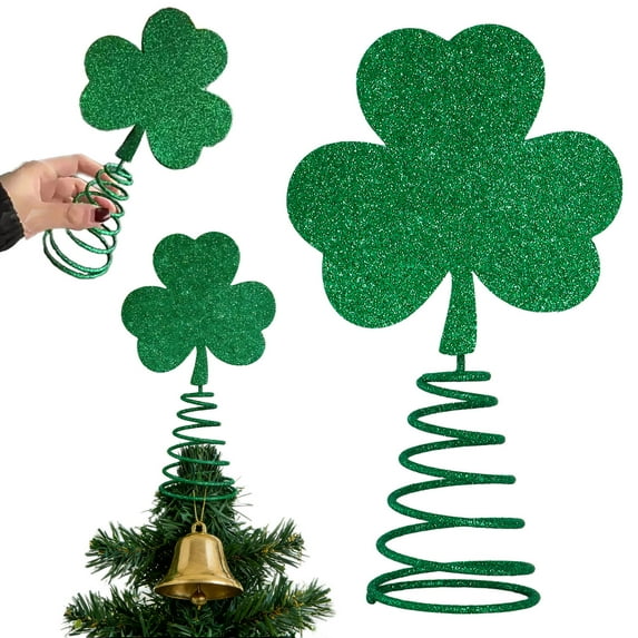 St. Patrick Day Mini Tree Topper 8x4.7 in Miniature Irish Shamrock Miniature Christmas Tree Topper, Irish Green Decoration for Holiday Party Decor Fancy