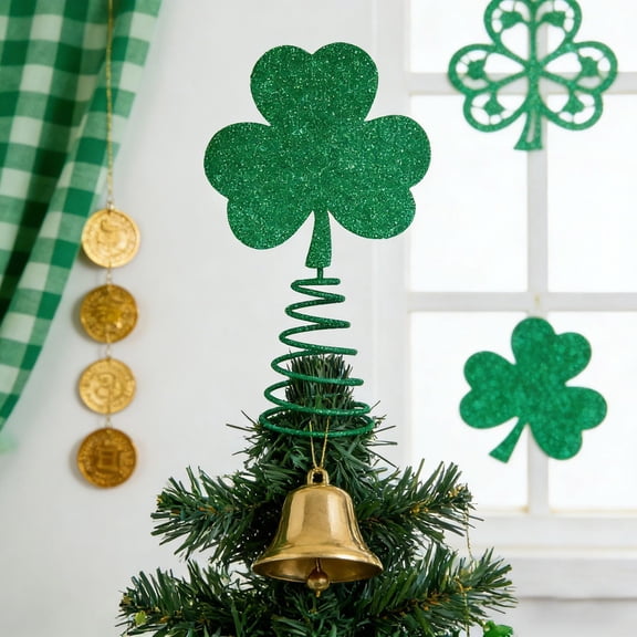St. Patrick Day Mini Tree Topper Miniature Irish Shamrock Miniature Christmas Tree Topper, Irish Green Decoration for Holiday Party Decor Fancy