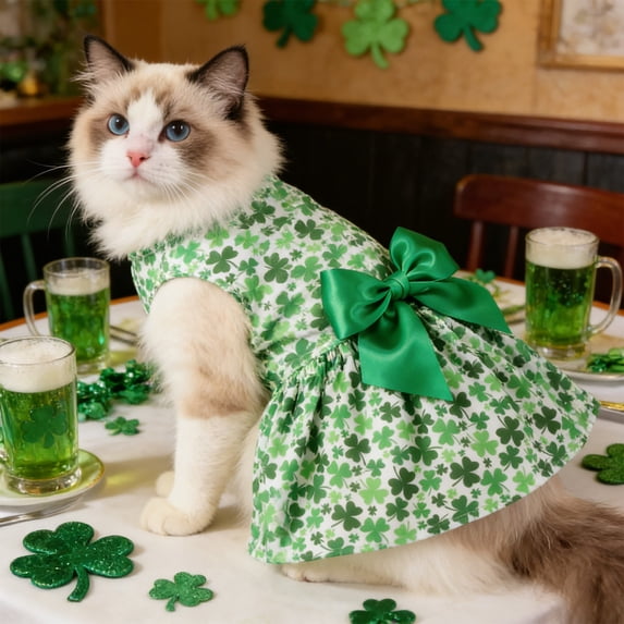St Patrick Day Pet Dress Dog Cat Holiday Outfit for Parties Celebrations and Photo Shoots S M L Sizes