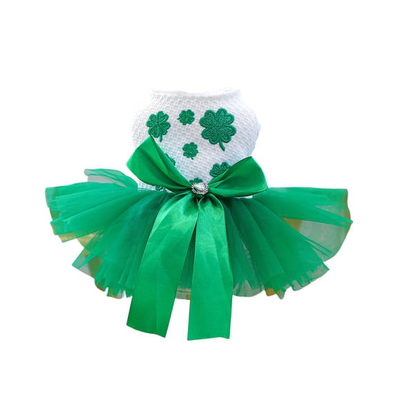 St Patrick Day Pet Dress For Dogs Cats Green Skirt Holiday Clothing For Small Medium Pet Festive Irish Party Outfit For Puppy Kitty