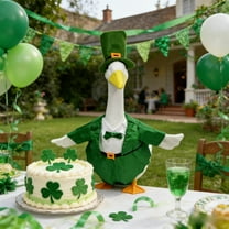 St. Patrick Day Porch Goose Outfits,Green Goose Outfit Lawn Porch Goose Clothes Fits 23" Cement Plastic Goose Statue for Valentine Outdoor Garden Yard Patio Statue Art Decor