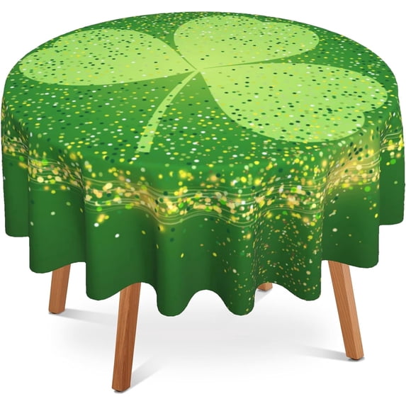 St. Patrick Day Round Table Cloth 60 Inch,Glitter Clover Tablecloth Waterproof Stain Wrinkle Resistant Washable Circle Table Cover for Home Kitchen Dining Room Party Outdoor Picnic