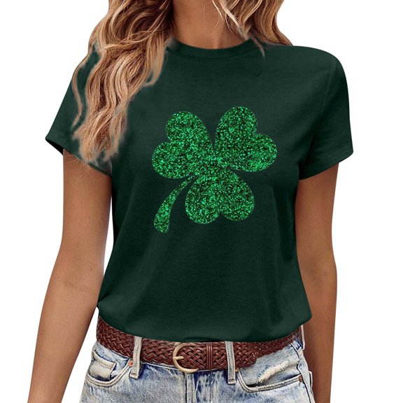 St Patrick Day Shirts Clover Tee Womens St Patrick's Day Clover T-Shirt Fashionable Fashion Green Short Sleeve Tops Womens Cute St. Patrickâs Day Tops with Shamrocks
