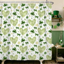St Patrick Day Shower Curtain,Green Clover Shamrock Heart Waterproof Fabric Bathroom Curtain with Hooks,72x72 in