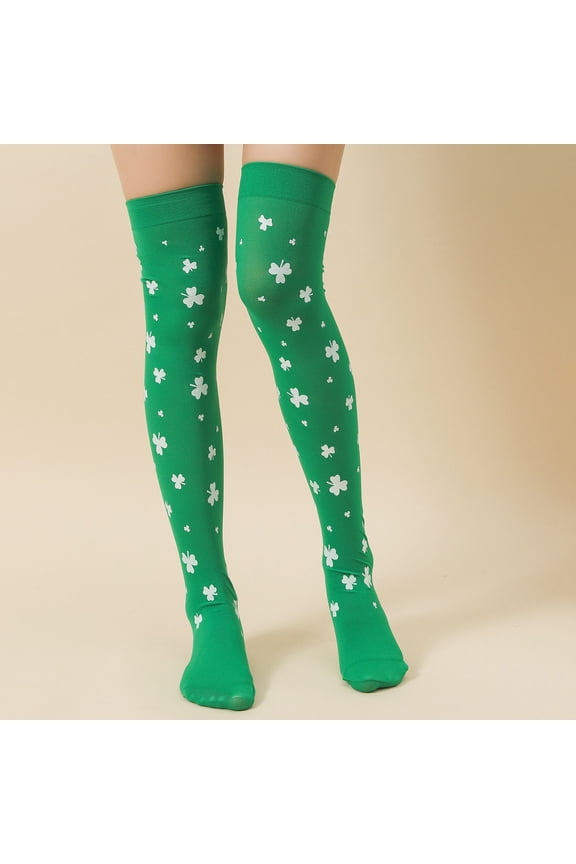 St. Patrick Day Socks, Shamrock Green Thigh High Socks Irish Knitted Knee for Costume Party with Stripes Over The Calf Long Knee Socks Colorful Athletic
