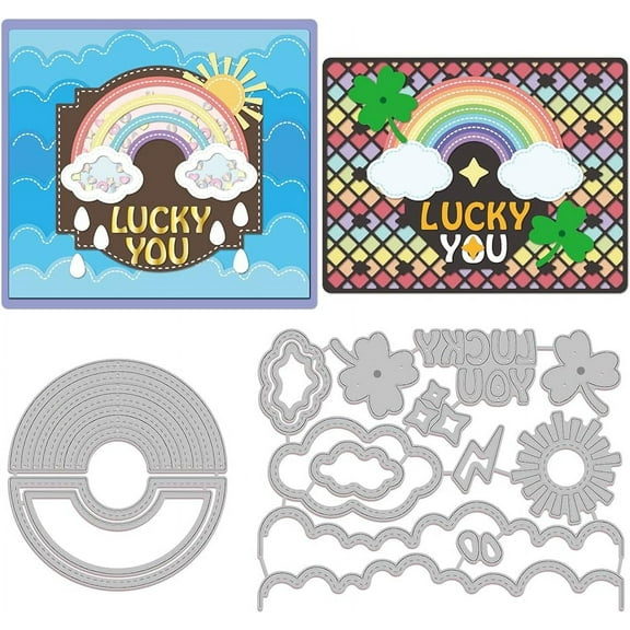 St. Patrick Day's Day Rainbow Cutting Dies Lucky Grass Carbon Steel Die Cuts for DIY Crafting Embossing Stencil Template for Card Making Scrapbooking Photo Album Decoration