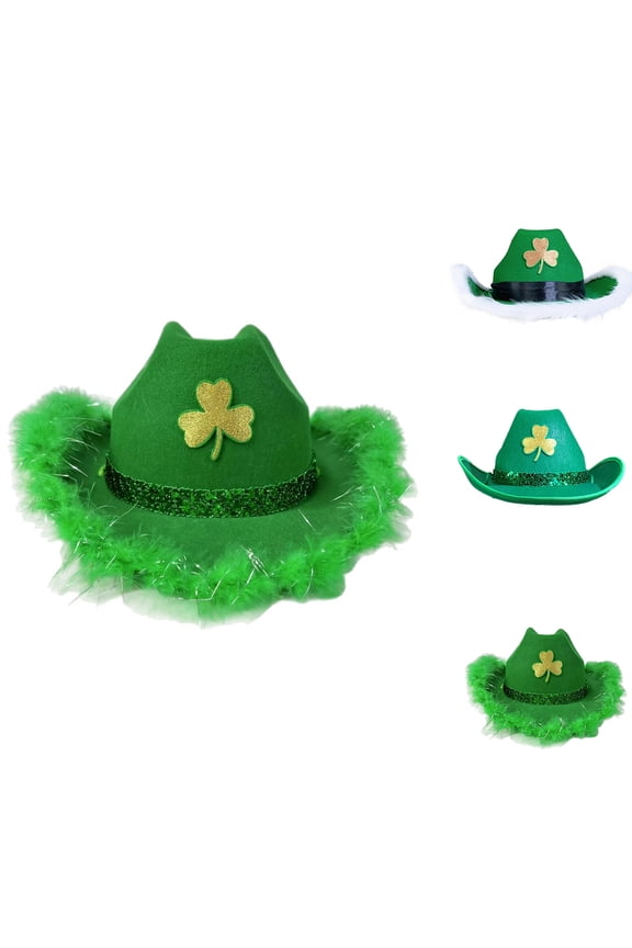St. Patrick Hats, St. Patrick Merch, St. Patrick Top, Country Hats, Cowgirl Hats, St. Patrick's Day Cowboy Hat for Women Man 2026 Irish Shamrock Pattern Happy St. Patrick's Day Party Hats, Adult-A