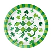 St. Patrick Lucky Shamrocks Round Plates, 9in10-Pack - White & Green Disposable Party Tableware, for St. Patricks Day Celebration & Events