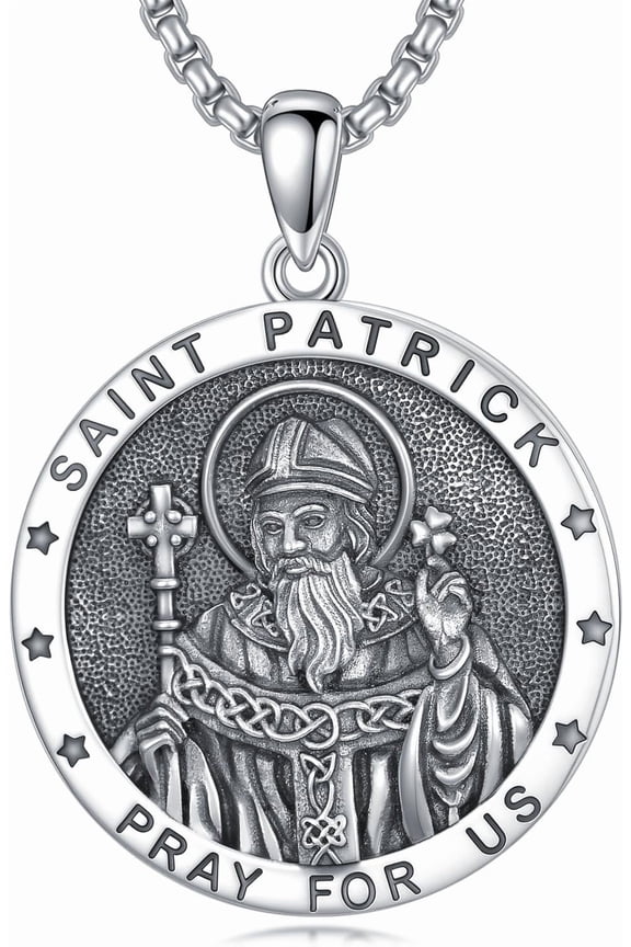 St Patrick Necklace for Men 925 Sterling Silver Medalla De San Patricks Medal Protection Jewelry Religious Gifts for Men