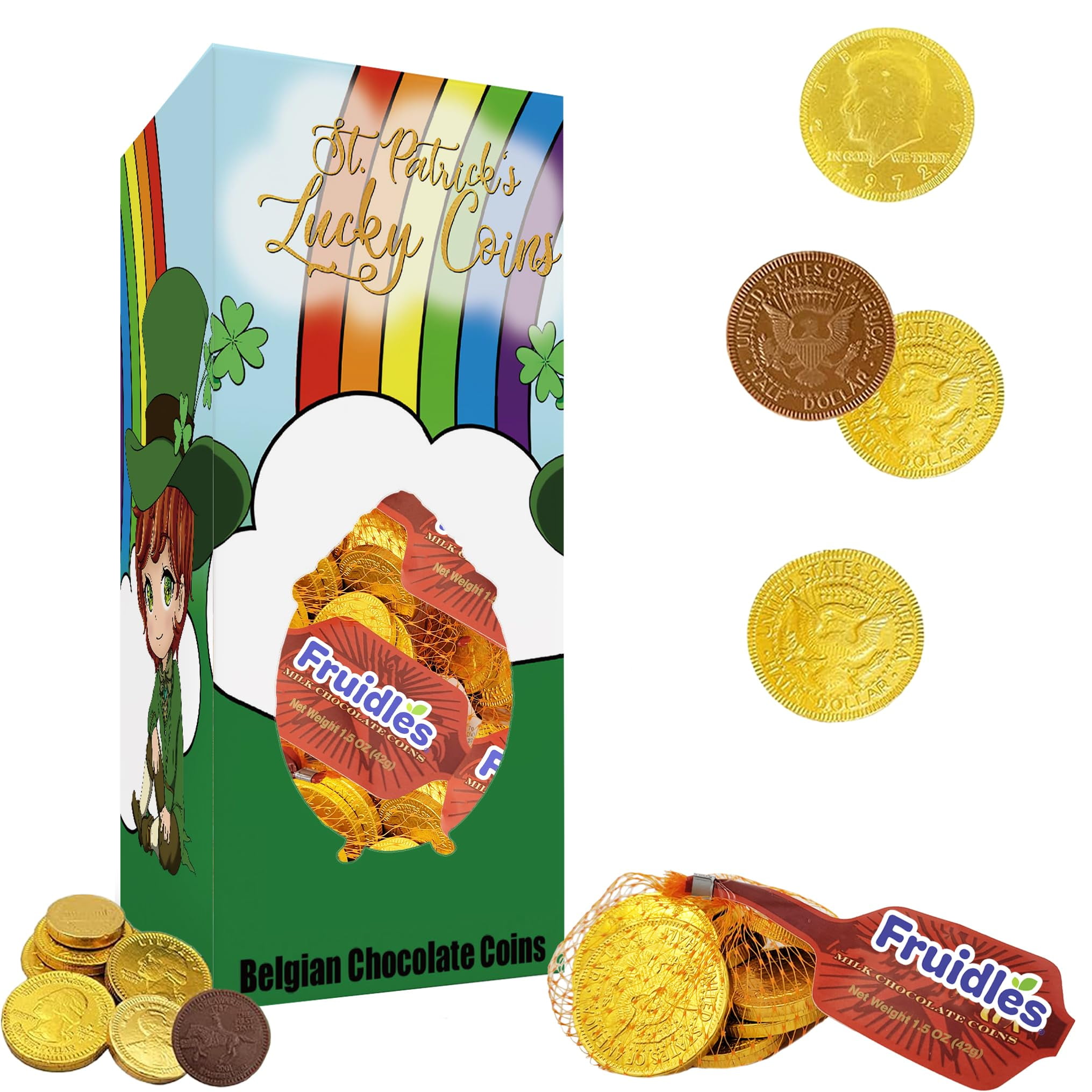 St. Patrick,S Chocolate Gold Coins In Mesh Bags, Made With Premium