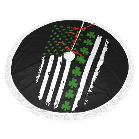 St. Patrick'S Day Big Irish America Flag Christmas Tree Skirt Tassel Lace for Xmas Ornaments Decoration 30"