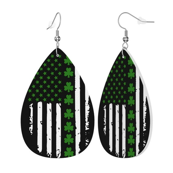 St. Patrick'S Day Big Irish America Flag Leather Teardrop Earring Lightweight Drop Earrings For Women