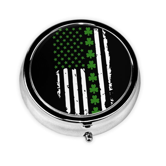 St. Patrick'S Day Big Irish America Flag Round Pill Box Small Pill Case For Purse Pocket Medicine Organizer Travel Pillbox Portable Pill Container