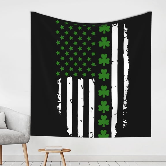 St. Patrick'S Day Big Irish America Flag Tapestry Wall Hanging For Bedroom Dorm Art Home Office Decoration 59(W) X59(L) Inch