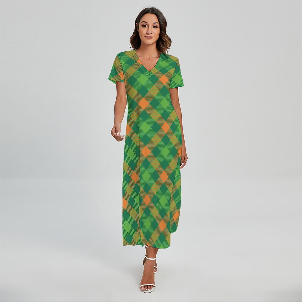 St. Patrick'S Day Buffalo Pattern Printed Short Sleeve Maxi Dress ...