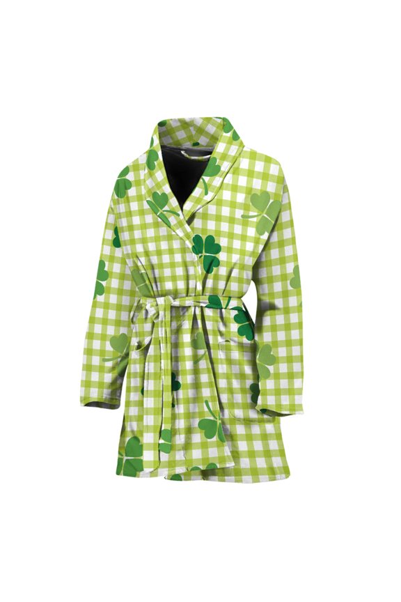 St. Patrick'S Day Buffalo Plaid Women Bathrobe One Size Univeral Fits, Irish St. Patrick'S Day Fashion Lightweight Plush Fleece Long Robe For Women