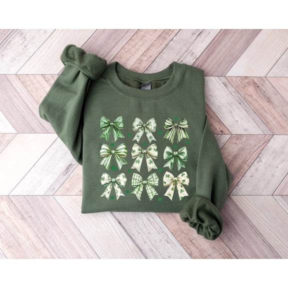 St Patrick'S Day Coquette Bow Sweatshirt, St Patrick'S Day Shirt, Lucky Shamrock Shirt, St Patricks , St Patty'S Shirt, Irish Bow Shirts Tshirt All Size S-5XL
