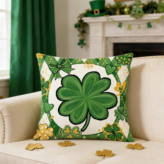 St.Patrick'S Day Decorative Pillow ,St Patricks Day Clovers Heart Throw Pillow,Green Shamrock Throw Pillows Spring St. Patrick'S Day Decor Square Pillow Decorative Outdoor Cushion for Couch