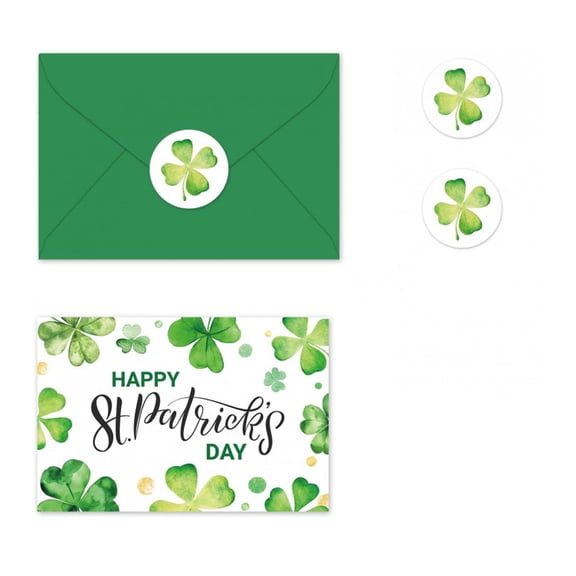 10 St Patrick'S Day Greeting Cards Blank Cards Envelopes Stickers Green Shamrocks For Holiday Wishes Invitations