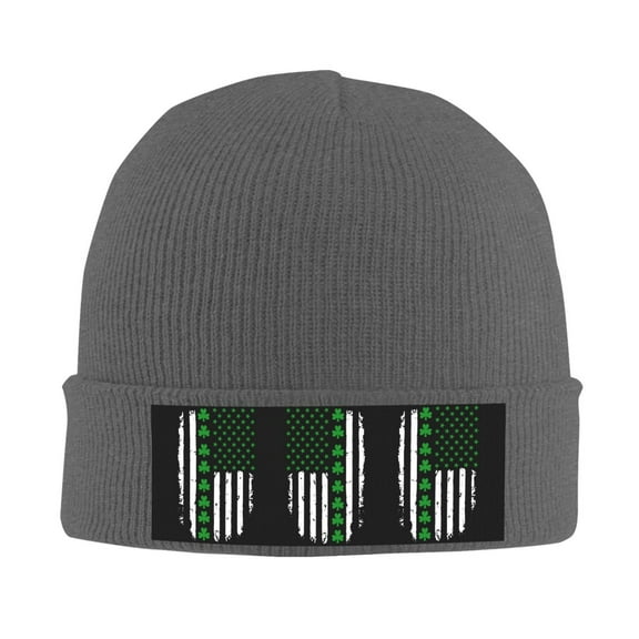 St. Patrick'S Day Irish America Flag Beanie Hat Knit Hat Skull Cap for Men Women Winter Hat Deep Heather