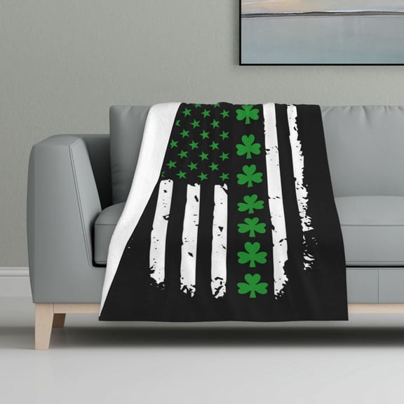 St. Patrick'S Day Irish America Flag Print Blanket Warm Plush Throw Blanket Soft Flannel Lightweight Throw Blankets 32"X48"