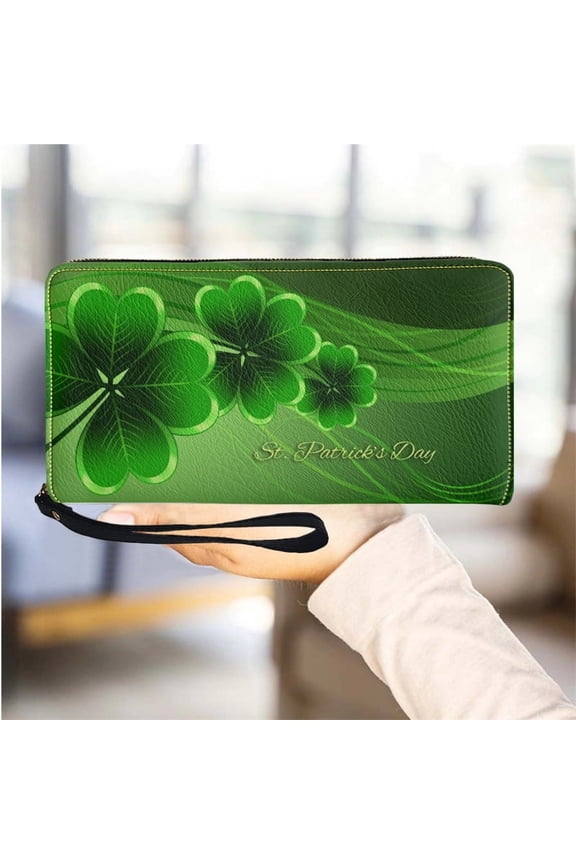 St. Patrick S Day Lucky Shamrock Women Wallet Irish Day Green Theme PU Leather Girls Purse Portable Travel Long Ladies Wallets