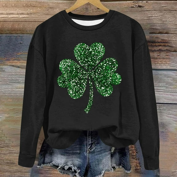 St. Patrick'S Day POROPL Sweatshirts for Women Trendy Crew Neck Long Sleeve Sweatshirts Loose Cute Funny Ghost Print Pullover Tops Casual Fall Outfits Black
