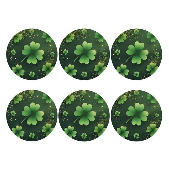 St Patrick'S Day Pattern Set of 6 Faux Leather 4 Inch Coasters Drinks Tabletop Home Dinning Round Shape