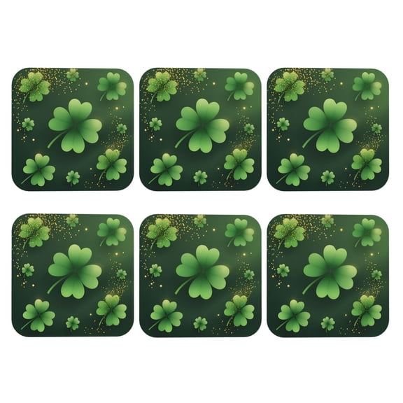 St Patrick'S Day Pattern Set of 6 Faux Leather 4 Inch Coasters Drinks Tabletop Home Dinning Square
