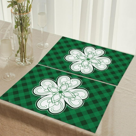 St Patrick'S Day Placemats Scandinavian Irish Plaid Design Decorative Heat Resistant Table Mats Insulated Tablecloths For Holiday Dining