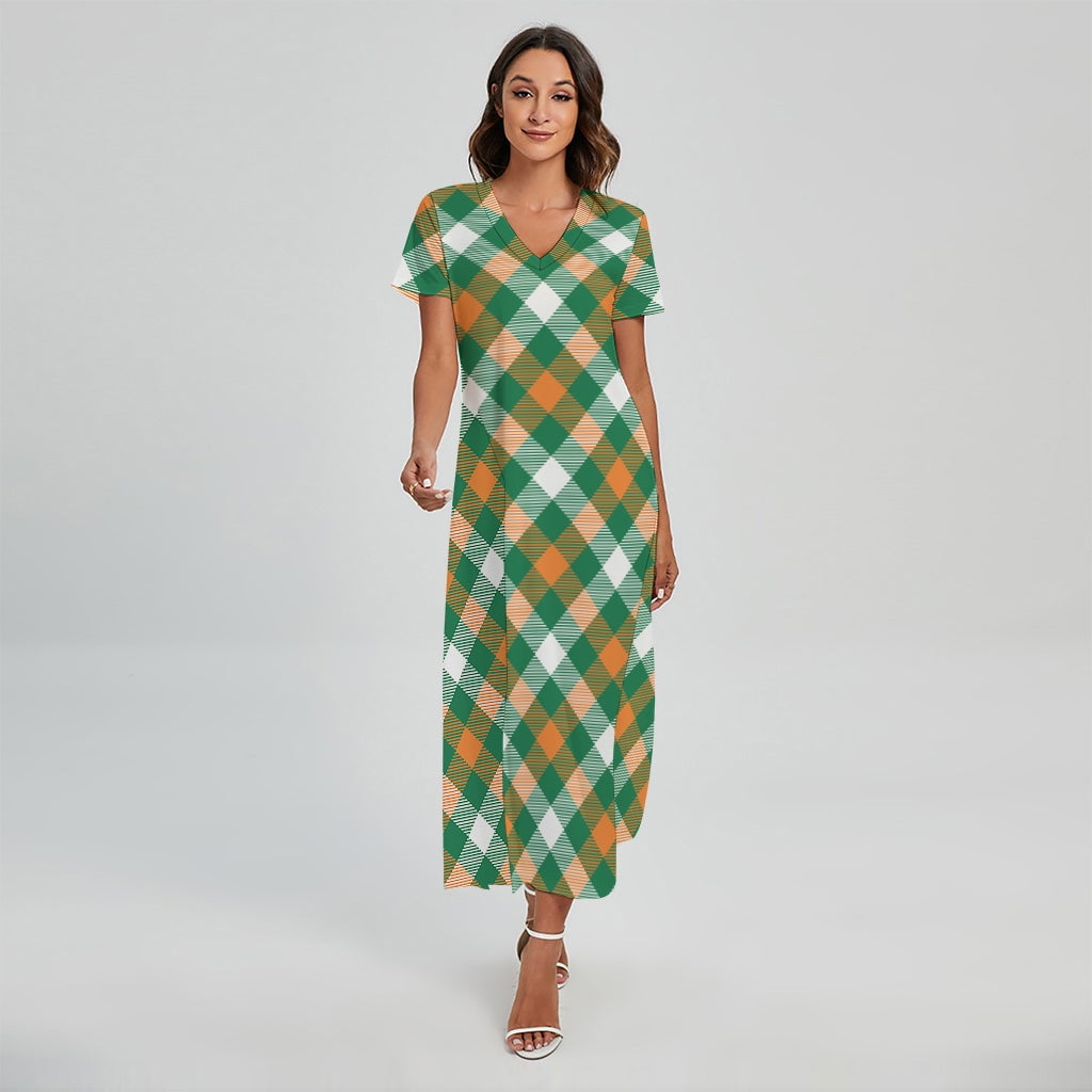 St. Patrick'S Day Plaid Pattern Printed Short Sleeve Maxi Dress, Irish ...