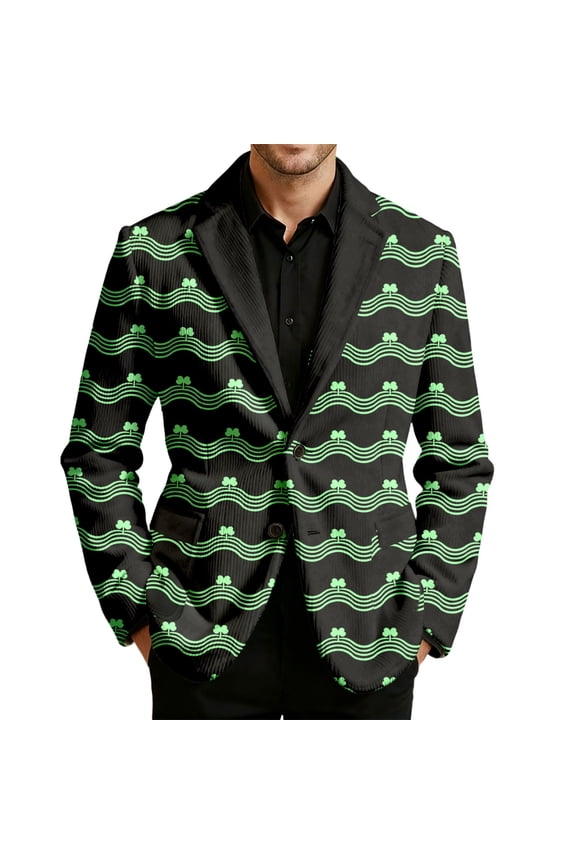 St. Patrick'S Day Saint Patrick'S Day Print Corduroy Jacket For Holiday Celebration Casual Party Wear Slim Fit